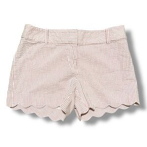 LOFT 4” Short Pink White Seersucker Stripe Women’s Size 0 Scalloped Hem Preppy